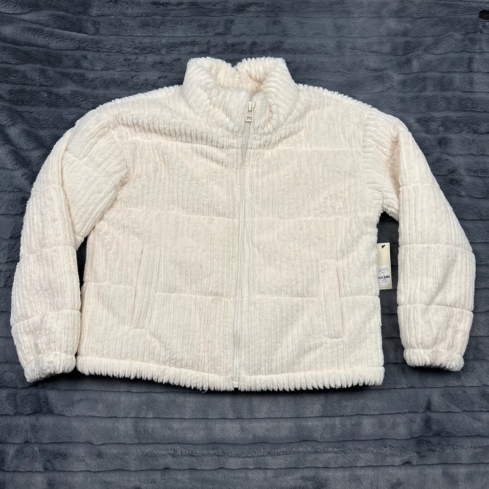 Francescas Ribbed Furp Puffer Jacket Cream Faux Fur Zip Coat CD14312FR Medium